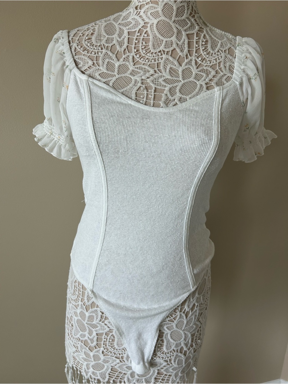 Celebrity Pink Ivory Floral Lace Bodysuit